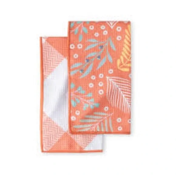 Norwex Waffle Weave Tea Towels - Set of 2 - Burnished Sunset & Plaid - Picture 1 of 4